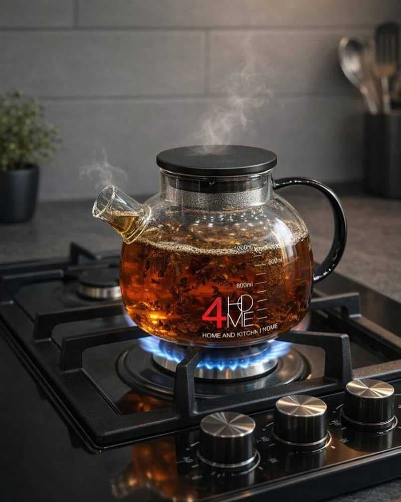 قوری پیرکس ۱۰۰۰ میلی‌لیتری فورهوم (4Home) قابل استفاده روی شعله مستقیم — تصویر ۲