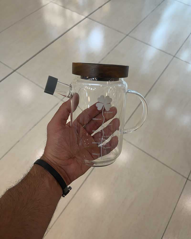 روغن‌ریز پیرکس طرح گلدار با درب چوبی در سه سایز — تصویر ۴