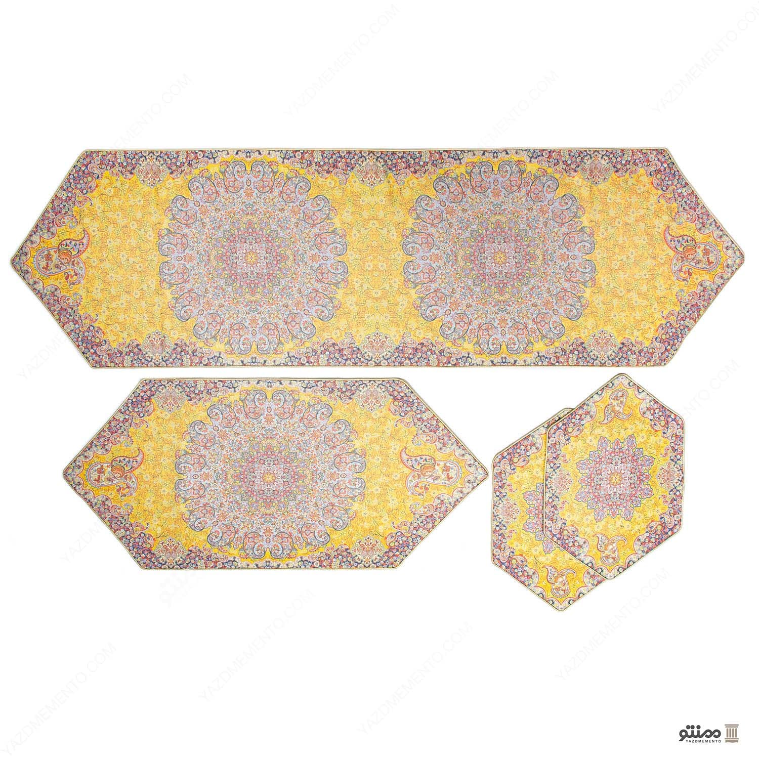 سرویس کامل رومیزی ترمه طرح آسمان رنگ زرد