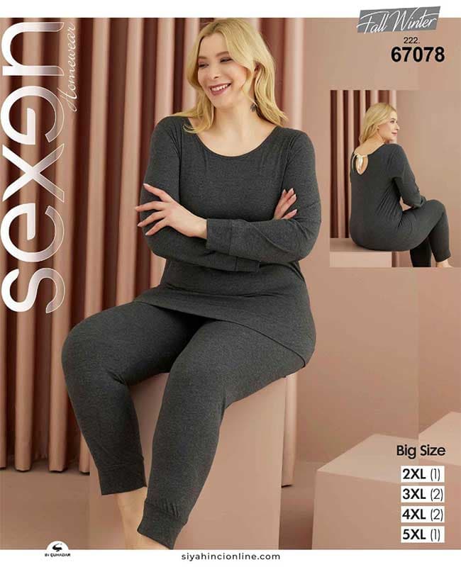 ست راحتی سایز بزرگ زنانه نوک مدادی ساده کد 67078