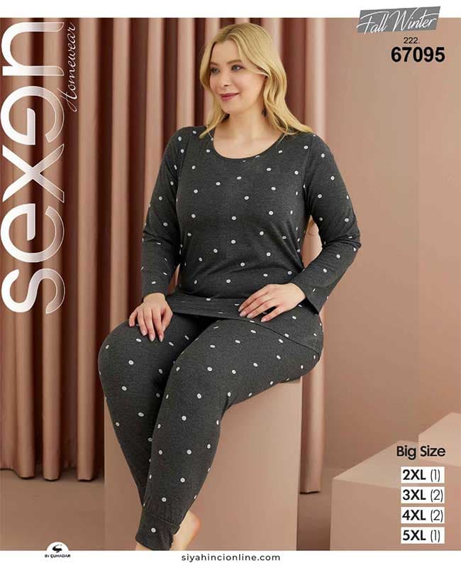 ست راحتی سایز بزرگ زنانه خال خالی ساده کد 67095