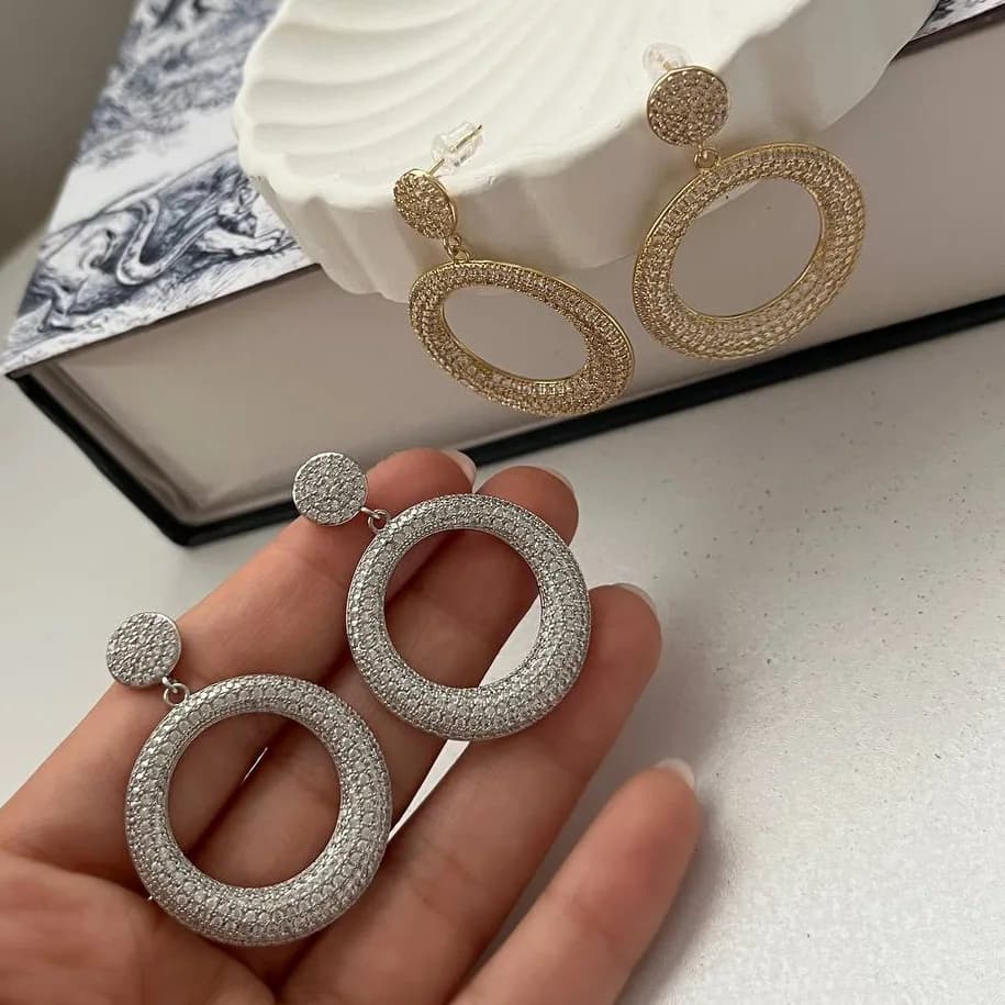 گوشواره زنانه مدل کلاسیک حلقه ای رنگ طلایی و نقره ای آبکاری نقره ضد حساسیت رنگ ثابت کد zmc