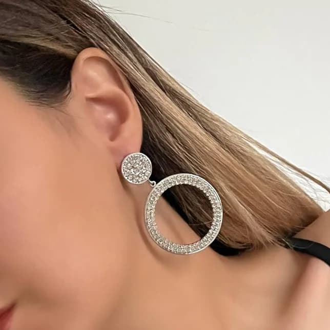 گوشواره زنانه حلقه ای مینیمال فول نگین کاری شده آبکاری نقره ضد حساسیت رنگ ثابت کد zmc