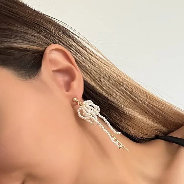 گوشواره زنانه ریسه ای نامنظم مرواریدی ریز ضد حساسیت رنگ ثابت کد zmc