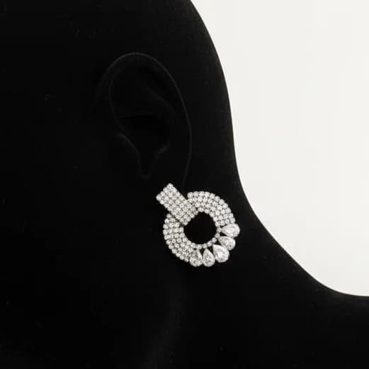 گوشواره زنانه جواهری طرح حلقه ای فول نگین کاری شده آبکاری نقره ضد حساسیت رنگ ثابت کد zmc — تصویر ۲