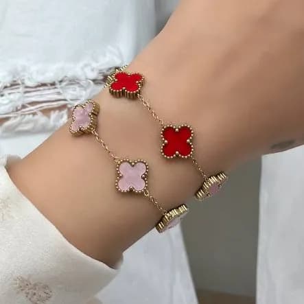 دستبند زنانه طرح ونکلیف Vancleef در رنگ های متنوع آبکاری نقره رنگ ثابت فری سایز Freesize کد zmc — تصویر ۵