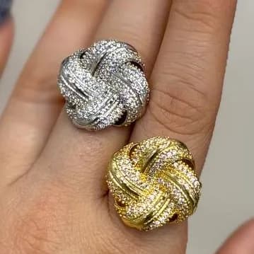 انگشتر زنانه طرح گل کلمی در دو رنگ طلایی و نقره ای آبکاری نقره رنگ ثابت فری سایز Freesize کد zgy