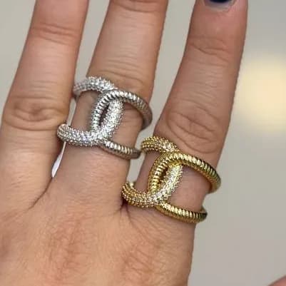 انگشتر زنانه طرح گره در دو رنگ طلایی و نقره ای آبکاری نقره رنگ ثابت فری سایز Freesize کد zgy