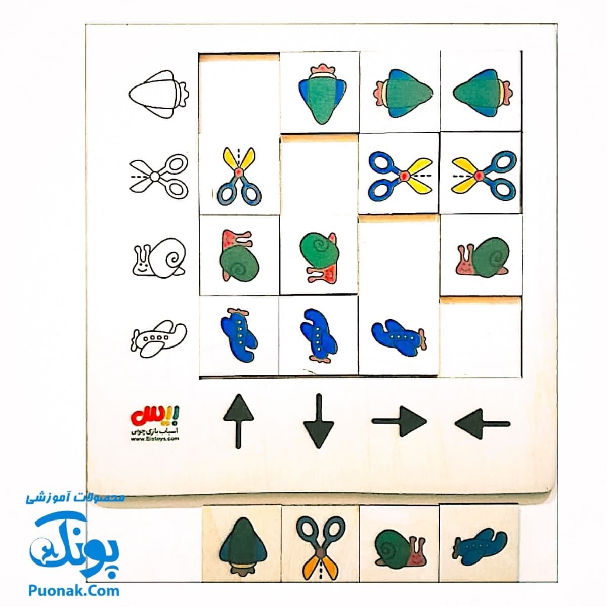 جورچین چوبی آموزش مفاهیم رنگ ها و شکل ها چپ و راست، بالا و پایین جهت ها به کودکان مدل بیس — تصویر ۳