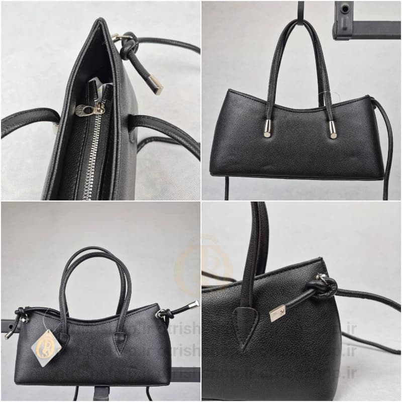 کیف دستی چرمی زنانه فرم قایقی (چرم شرانگ با کیفیت، بند دوشی طنابی، مناسب مهمانی) — تصویر ۳