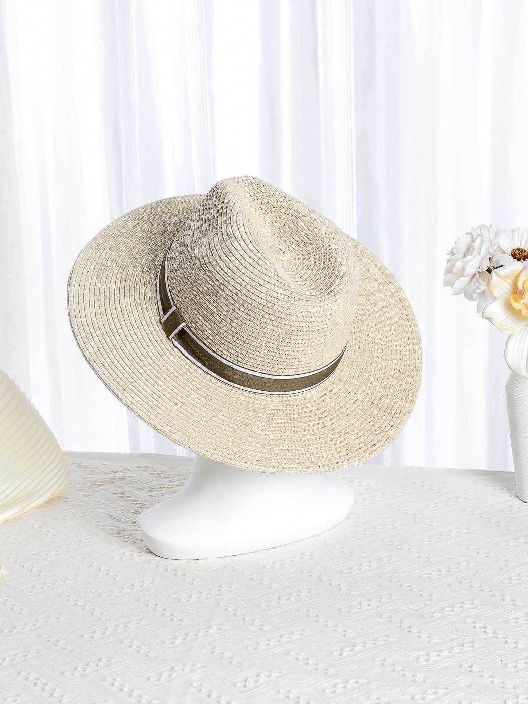 کلاه حصیری مینیسو، مدل Miniso British Style Fashion Holiday Panama Straw Hat (Creamy White)، پاناما هالیدی بریتیش، بژ، 57 سانتی متر — تصویر ۳