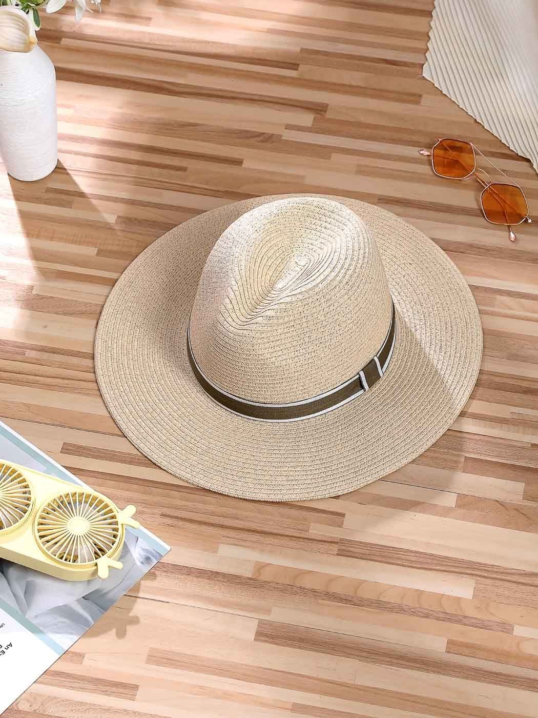 کلاه حصیری مینیسو، مدل Miniso British Style Fashion Holiday Panama Straw Hat (Creamy White)، پاناما هالیدی بریتیش، بژ، 57 سانتی متر — تصویر ۴