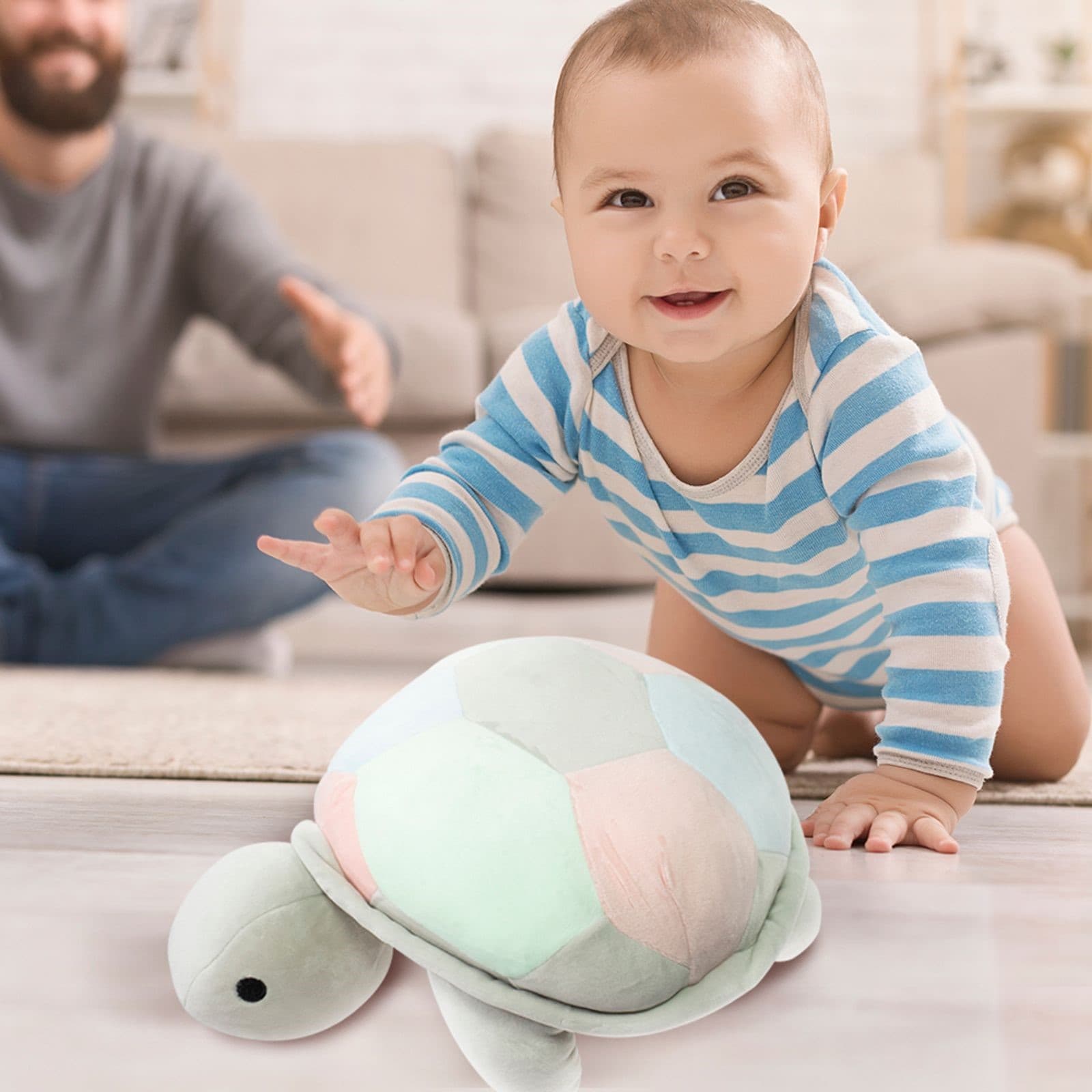 عروسک پولیشی مینیسو، طرح لاکپشت، مدل MINISO TORTUGA FELPA GRIS، سبز/خاکستری، 50سانتی متر — تصویر ۳
