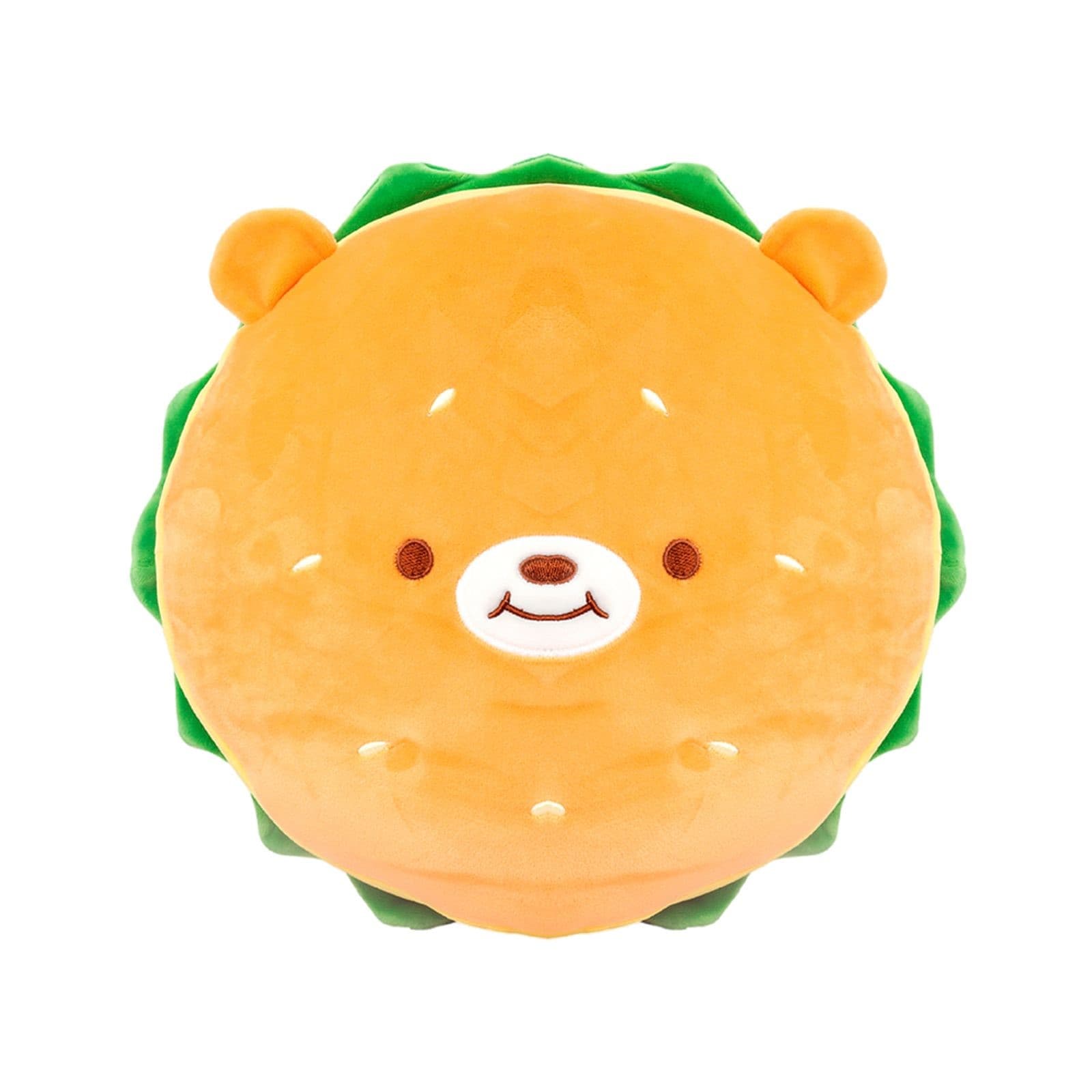 عروسک مینیسو، طرح همبرگر، مدل MINISO TEDDY BEAR PLUSH CUSHION BROWN، نارنجی/زرد/سبز، 38 سانتی متر