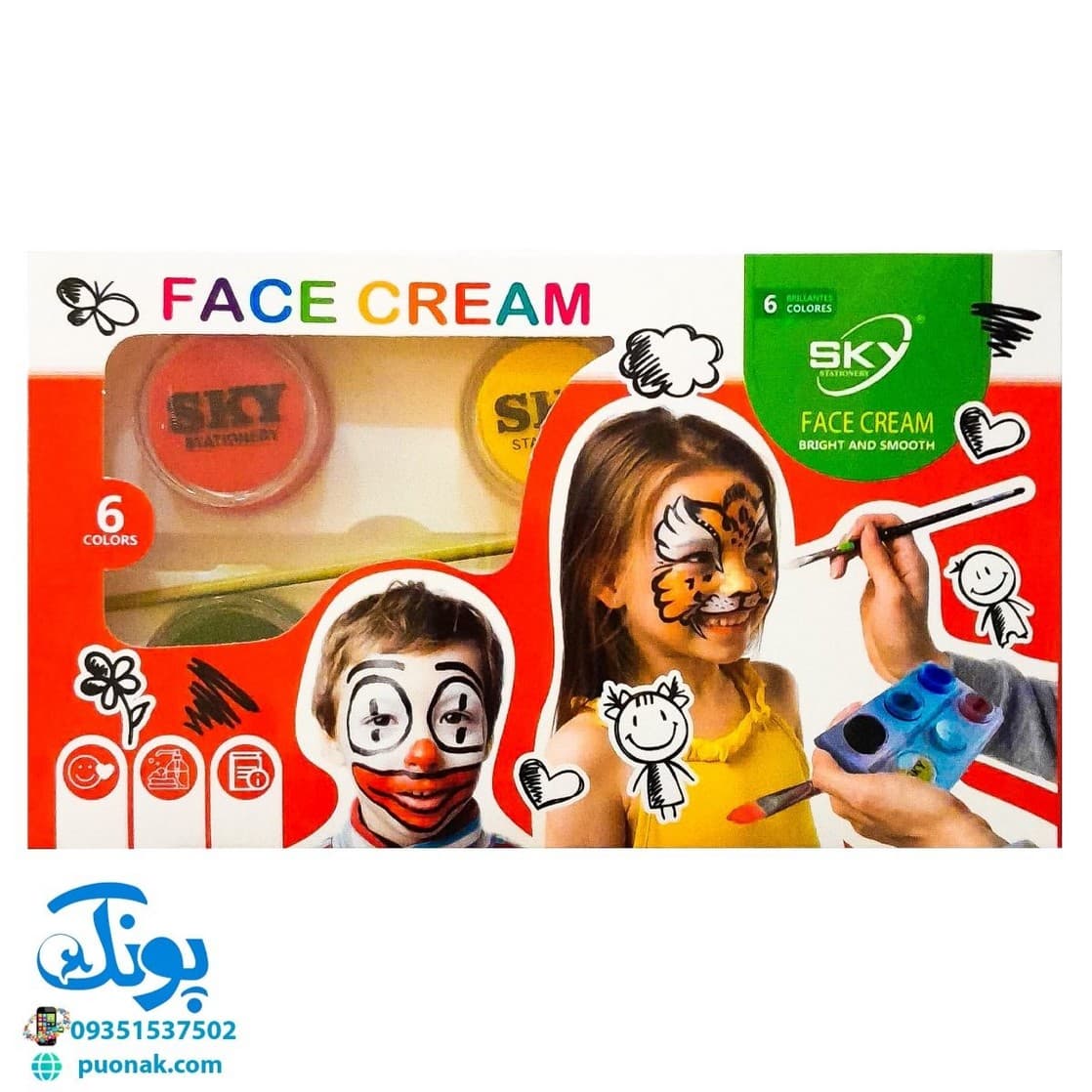 کرم گریم صورت کودک ۶ رنگ اسکای
