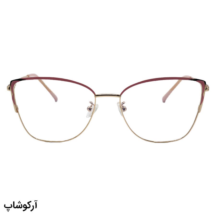 عینک طبی زنانه ZARA با فریم چشم گربه ای، طلایی و صورتی و دسته فنردار مدل G95-235 — تصویر ۲
