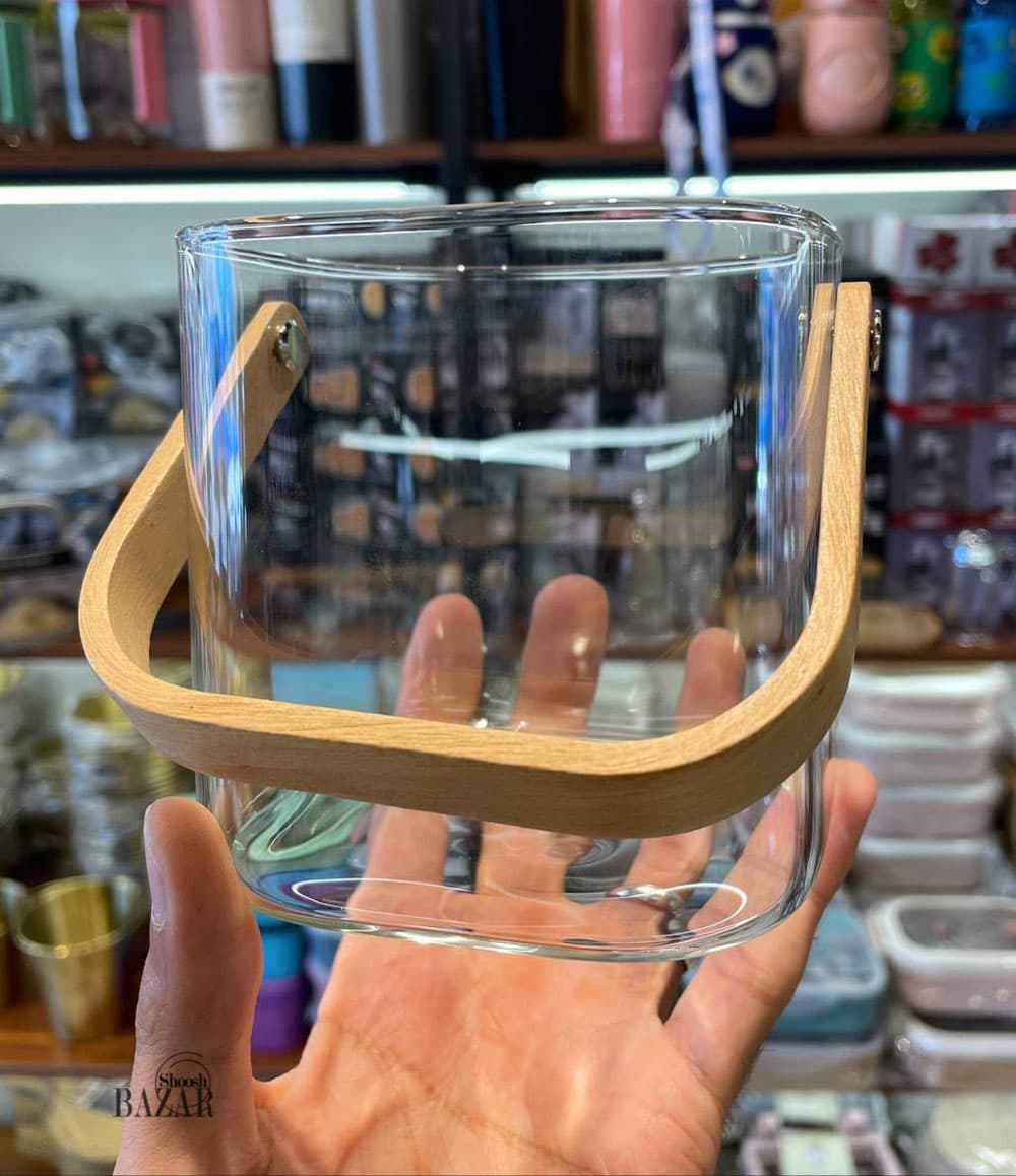 سطل یخ پیرکس دسته بامبو مربع کوچک — تصویر ۴