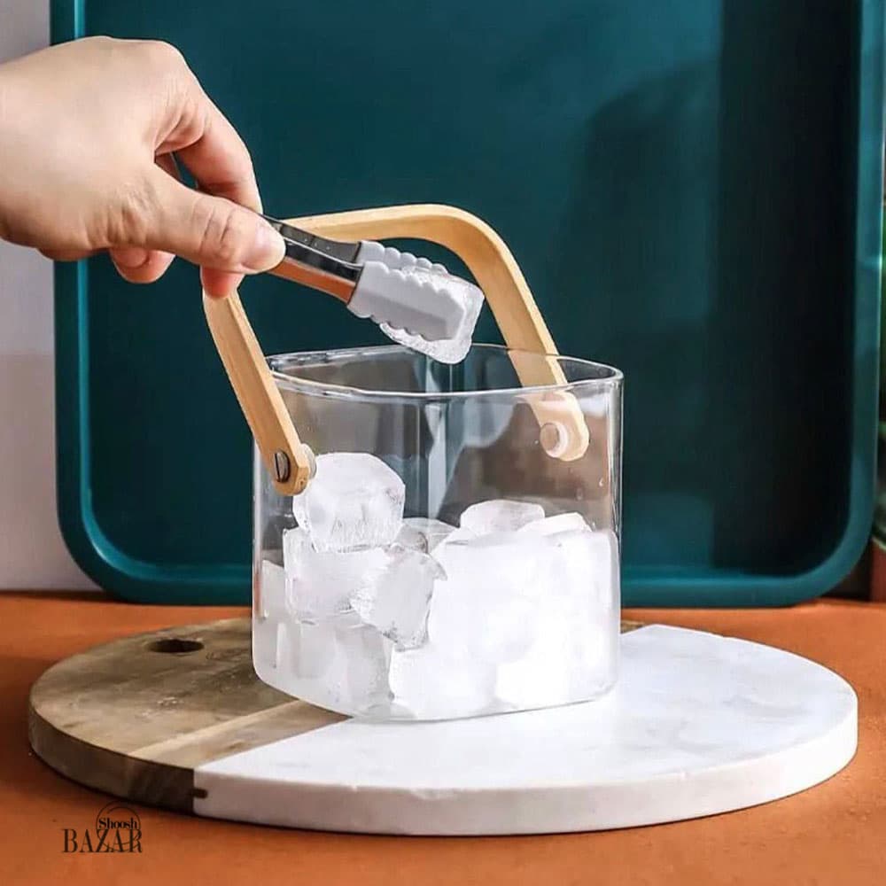 سطل یخ پیرکس دسته بامبو مربع کوچک — تصویر ۶