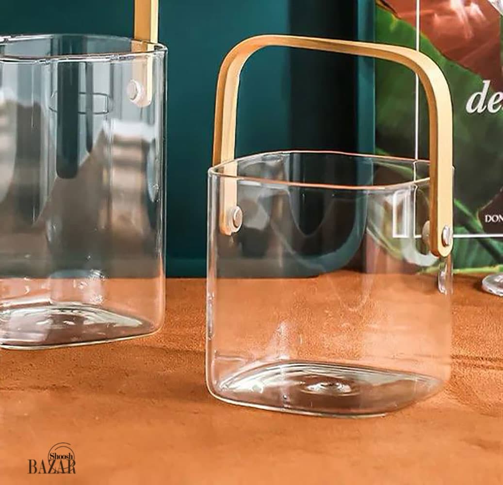 سطل یخ پیرکس دسته بامبو مربع کوچک — تصویر ۳