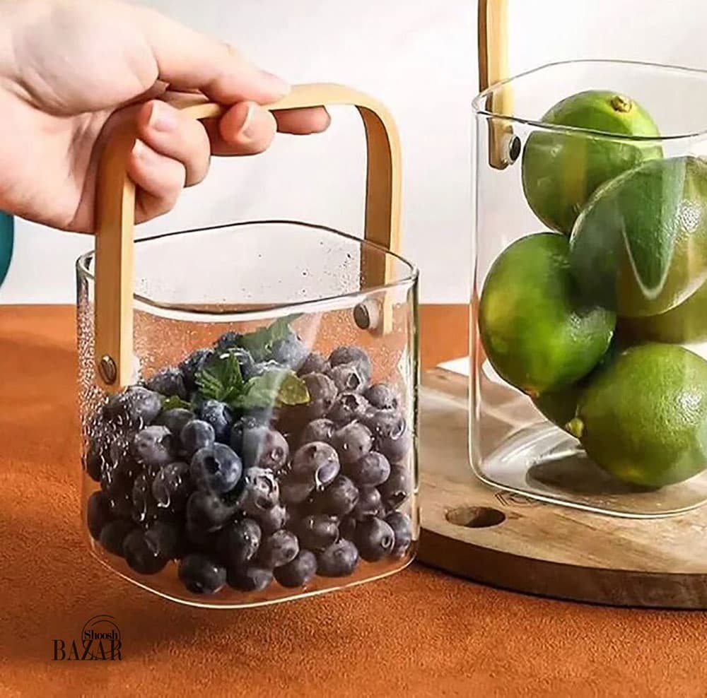 سطل یخ پیرکس دسته بامبو مربع کوچک