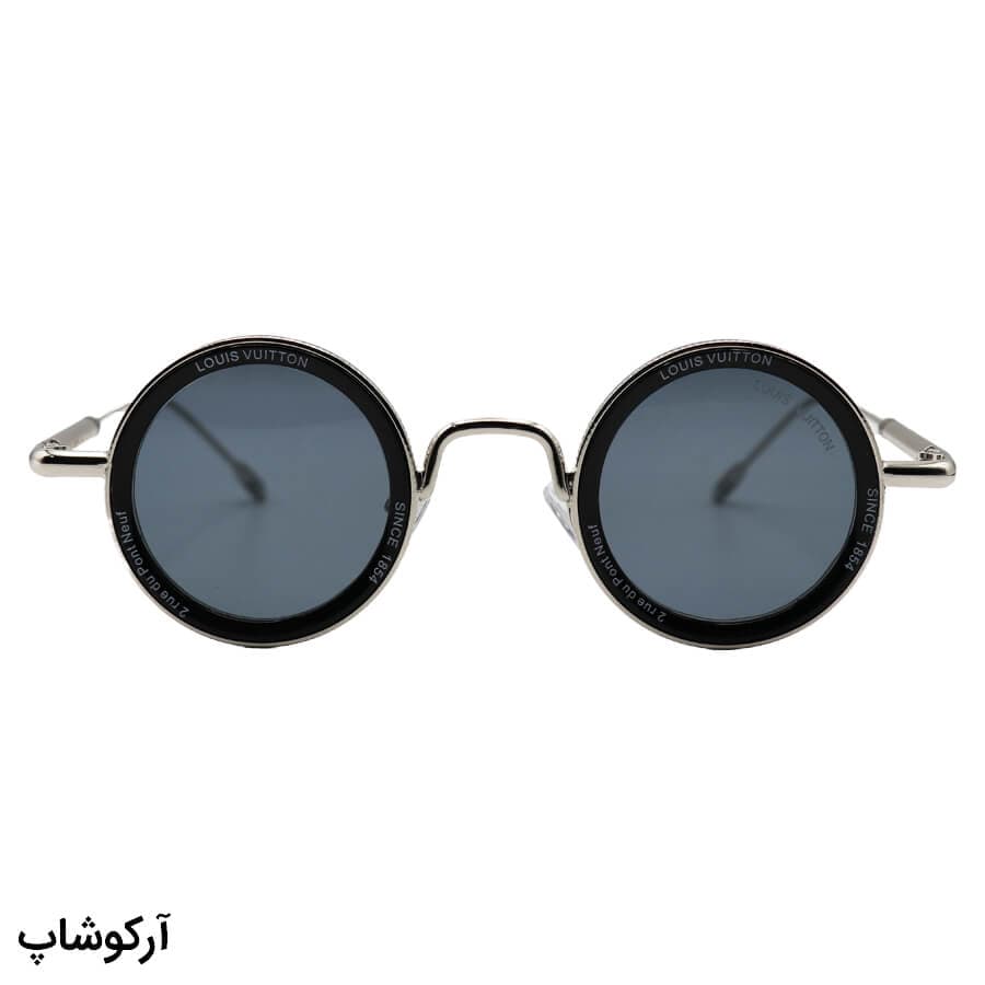 عینک آفتابی فانتزی Louis Vuitton با فریم گرد، رنگ نقره‌ای، از جنس فلزی و لنز دودی تیره مدل 25552 — تصویر ۳