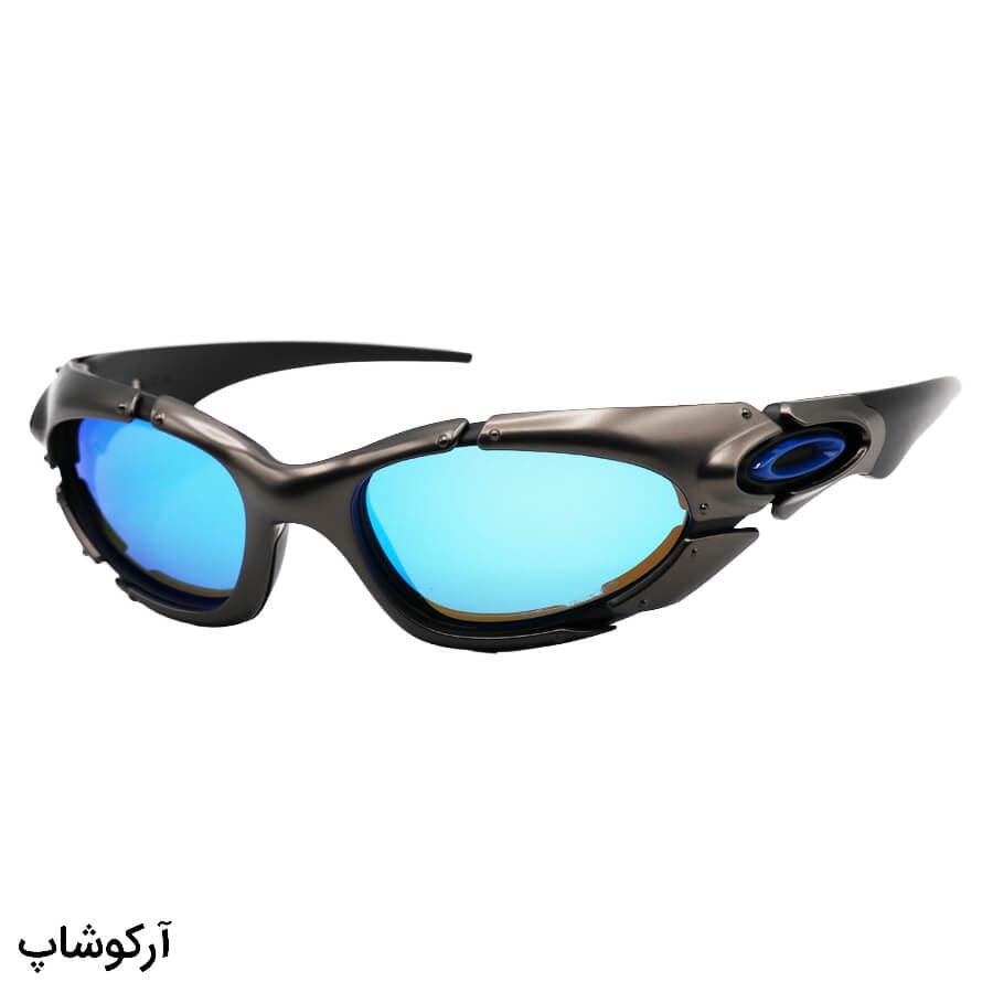 عینک آفتابی اوکلی با فریم نوک مدادی، شکل بیضی، لنز پلاریزه، آینه ای و آبی به همراه پک اصلی مدل 9367