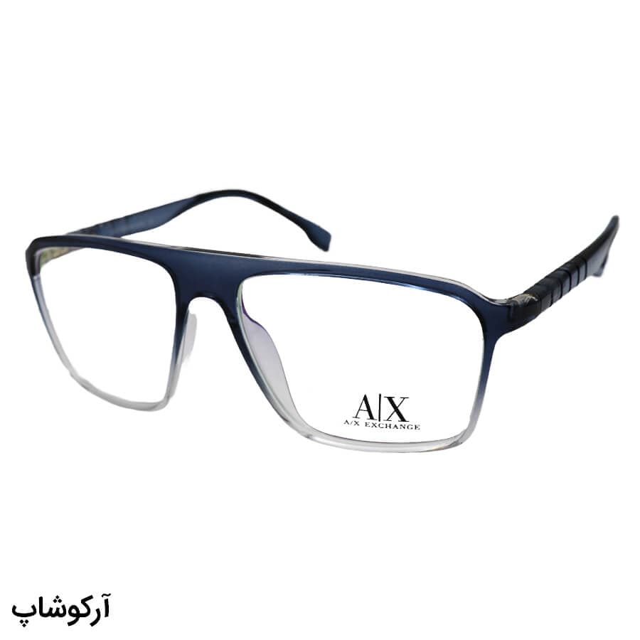 عینک طبی AX Exchange با فریم شکل خلبانی، رنگ آبی رنگ، بیسدار و از جنس TR مدل 5009 — تصویر ۳