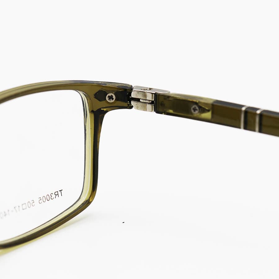 عینک طبی Persol با فریم مستطیلی شکل، رنگ سبز، از جنس TR و دسته فنردار مدل TR3005 — تصویر ۶