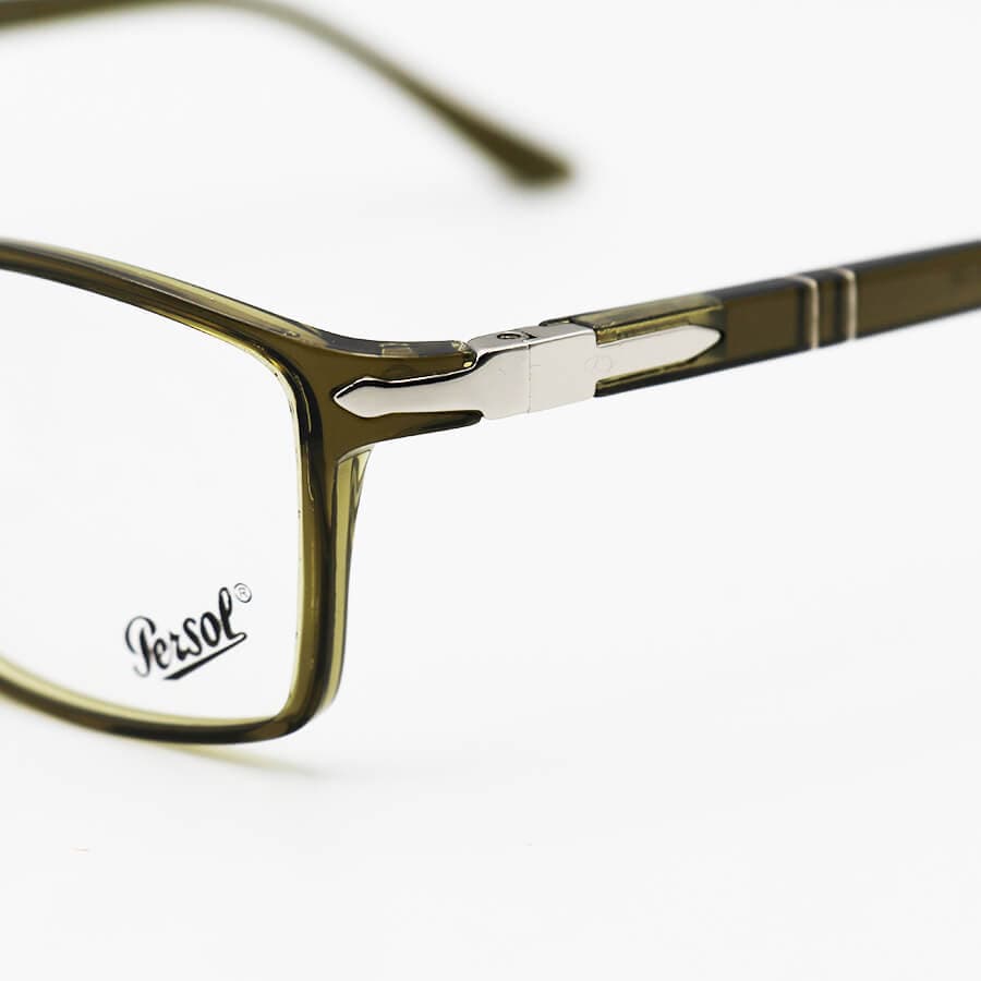عینک طبی Persol با فریم مستطیلی شکل، رنگ سبز، از جنس TR و دسته فنردار مدل TR3005 — تصویر ۷
