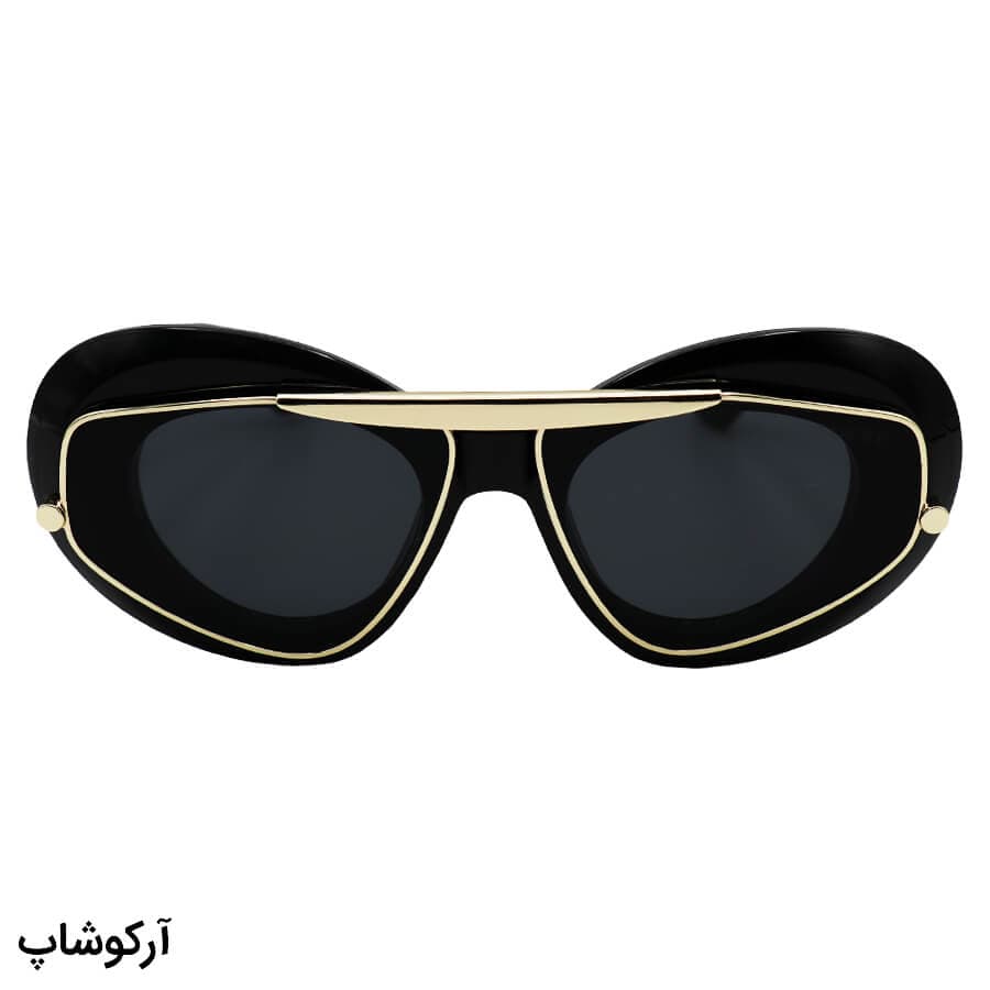 عینک آفتابی زنانه با فریم مشکی و طلایی رنگ، بیضی شکل و لنز دودی تیره LOEWE مدل 0240 — تصویر ۲