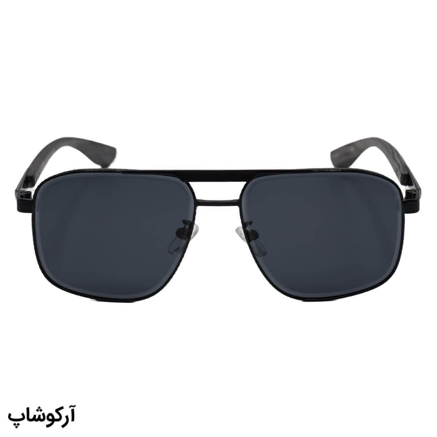 عینک آفتابی Cartier با فریم شکل چندضلعی، رنگ مشکی، دسته چوبی و لنز دودی تیره مدل 2524 — تصویر ۲