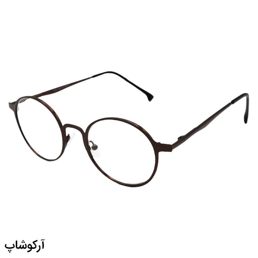 عینک مطالعه نمره +1.00 نزدیک بین با فریم گرد، رنگ مسی و دسته فنری مدل 1021