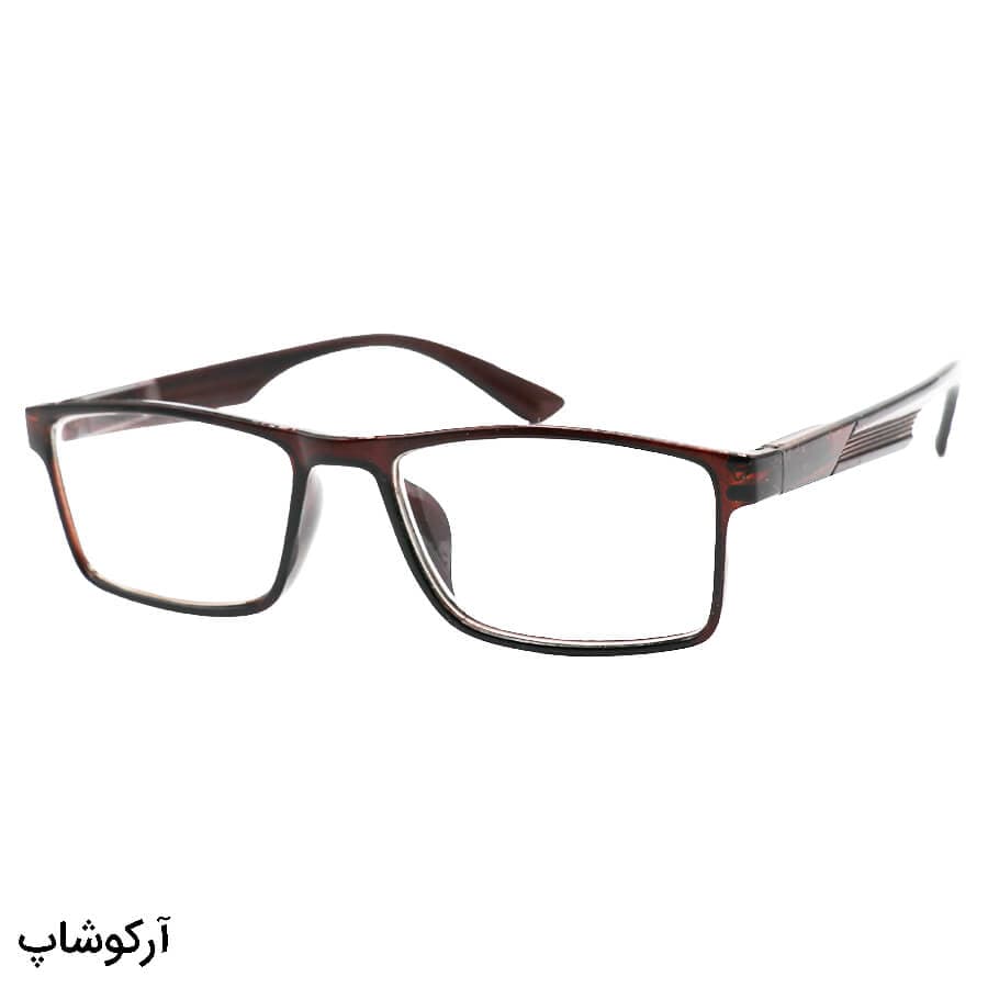 عینک طبی دوربین نمره -2.25 با فریم مستطیلی شکل، قهوه ای رنگ و دسته فنردار مدل 772
