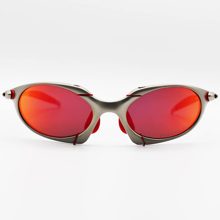 عینک آفتابی پلاریزه OAKLEY با فریم فلزی، عدسی آینه ای و قرمز رنگ به همراه پک اصلی مدل 1622 — تصویر ۳