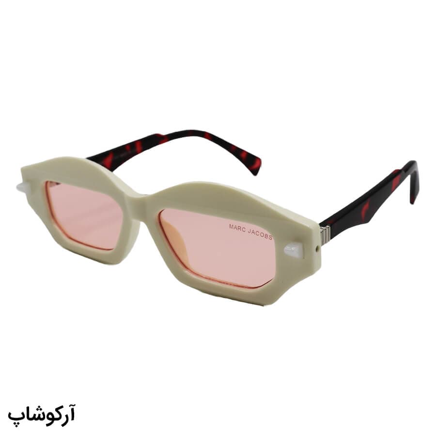 عینک شب مارک جیکوبز با فریم مستطیلی شکل، کرمی رنگ، دسته هاوانا و لنز صورتی مدل SHAB405
