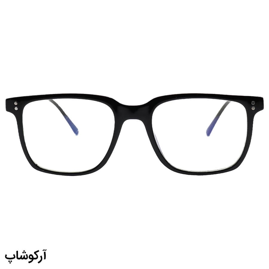 عینک با فریم مستطیلی شکل، رنگ مشکی و لنز بی‌رنگ و از جنس پلی کربنات (بلوکات) مدل 28061 — تصویر ۲