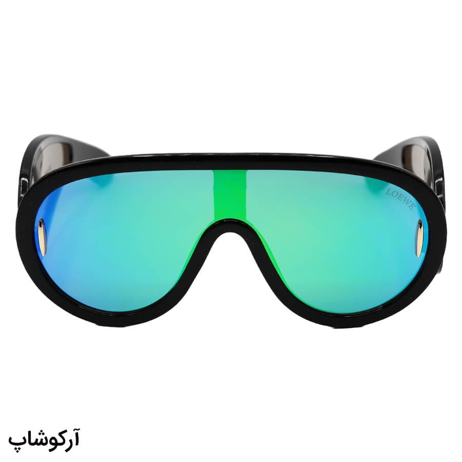 عینک آفتابی فانتزی با فریم مشکی رنگ، لنز آینه ای و دسته پهن برند LOEWE مدل 0239 — تصویر ۳