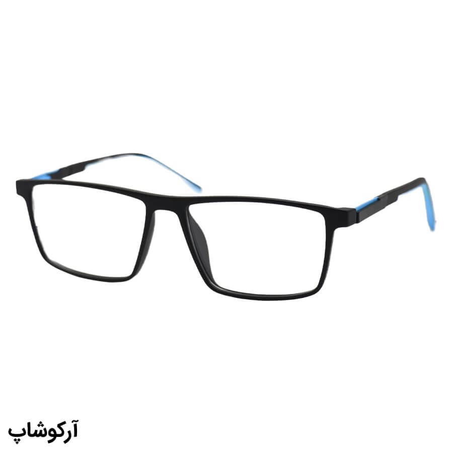 فریم عینک طبی OGA MOREL با رنگ مشکی و آبی، شکل مستطیلی و دسته فنر دار مدل 1703