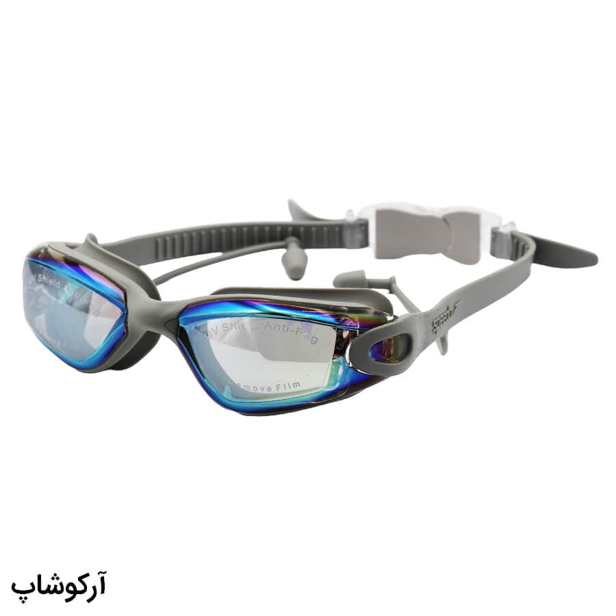 عینک شنا حرفه ای اسپیدو طوسی رنگ، از جنس سیلیکونی به همراه گوش گیر مدل 39A — تصویر ۲