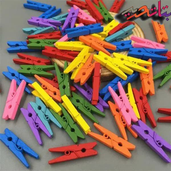 گیره چوبی 3 سانت 50 عددی فانتزی-رنگی