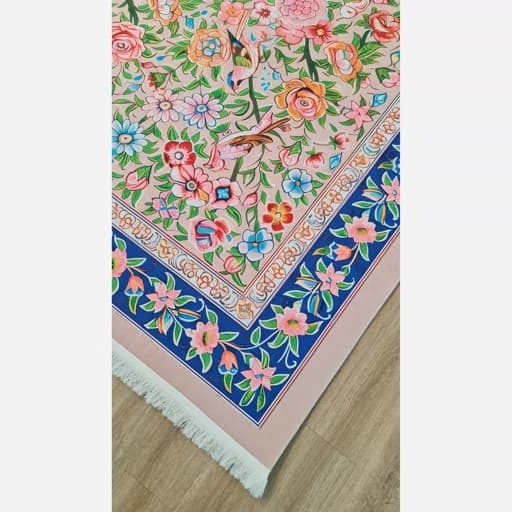 فرشینه مخمل ترک طرح صورتی بژ افشان A022 — تصویر ۲