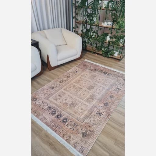 فرشینه مخمل ترک طرح کرم خشتی L147
