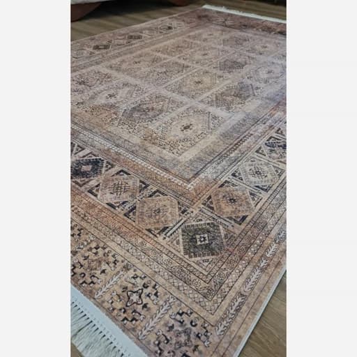 فرشینه مخمل ترک طرح کرم خشتی L147 — تصویر ۷