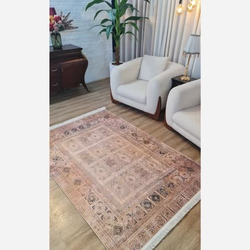 فرشینه مخمل ترک طرح کرم خشتی L147 — تصویر ۶