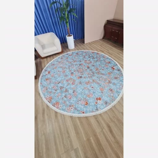 فرشینه گرد مخمل ترک آبی فیروزه ای A095 — تصویر ۲