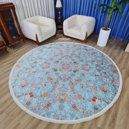 فرشینه گرد مخمل ترک آبی فیروزه ای A095