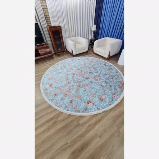 فرشینه گرد مخمل ترک آبی فیروزه ای A095 — تصویر ۳