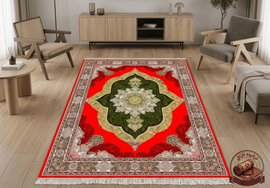 فرشینه مخمل طرح ابریشم با رنگ زمینه قرمز لاکی رویه نرم و لطیف کد A097