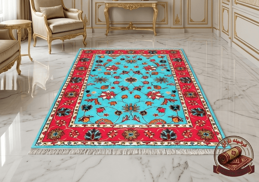 فرشینه مخمل ابریشم‌نما طرح شاه‌عباسی کد A089 — تصویر ۲