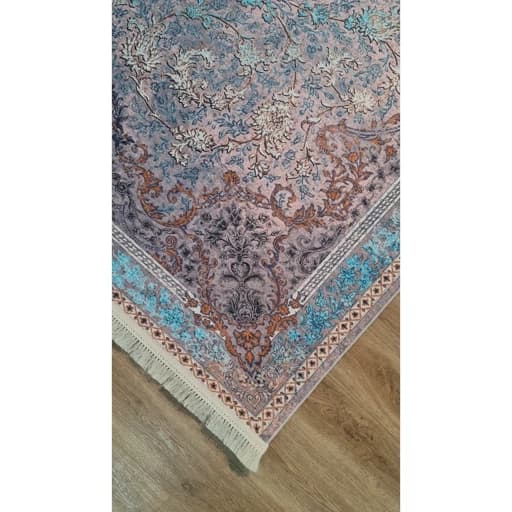 فرشینه مخمل ترک طرح پتینه آبی افشان L509 — تصویر ۳